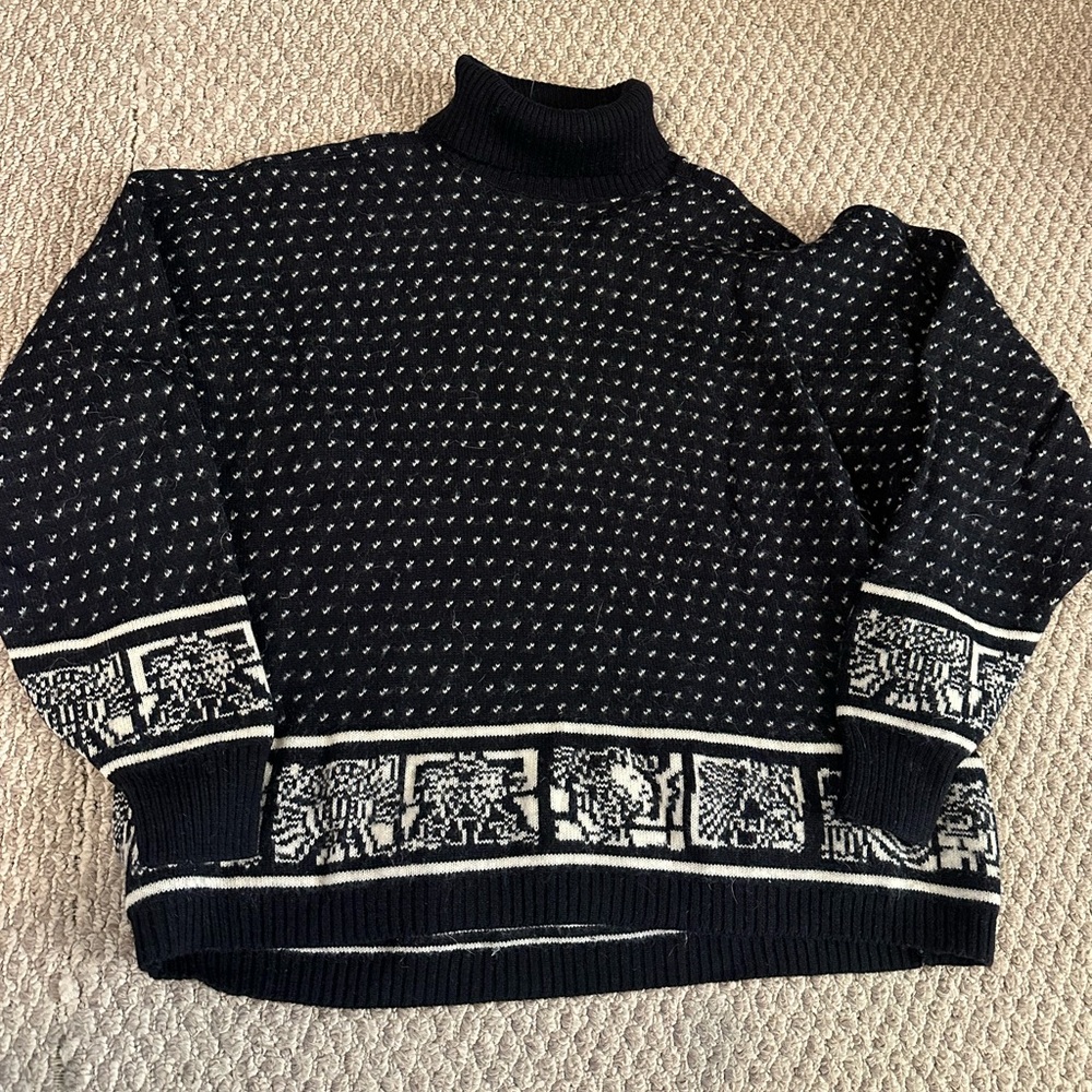 Wool Black and White Turtleneck Sweater